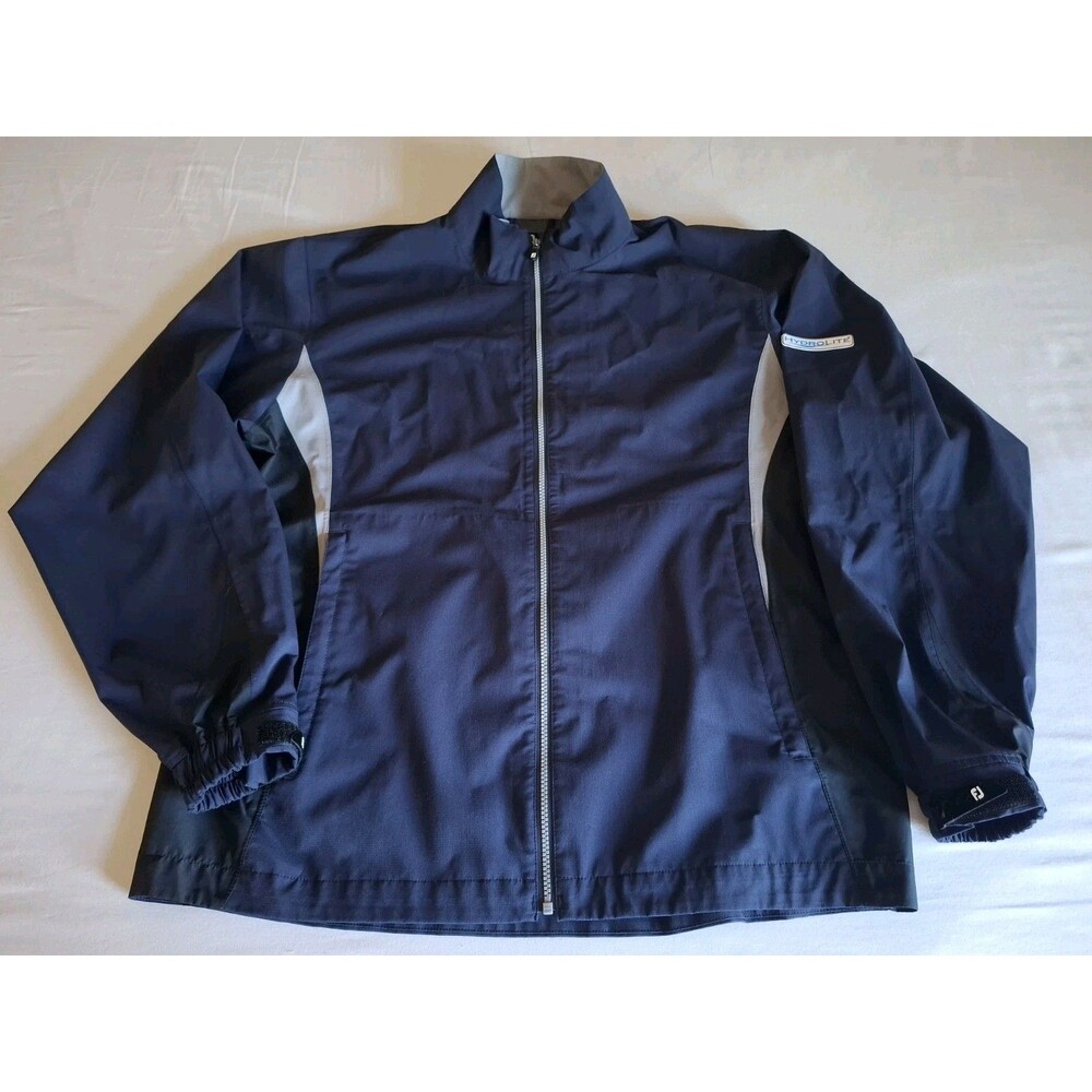 Mens FootJoy Jacket Navy DryJoys HydroLite Full ZIp Rain Windbreaker Golf M Mint